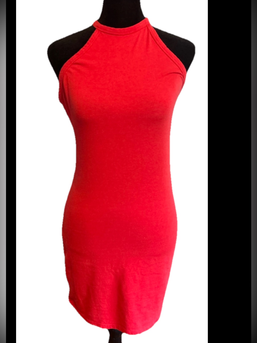 Heart & Hips Red Halter Neck Sleeveless Bodycon Short Knit Dress L Rayon